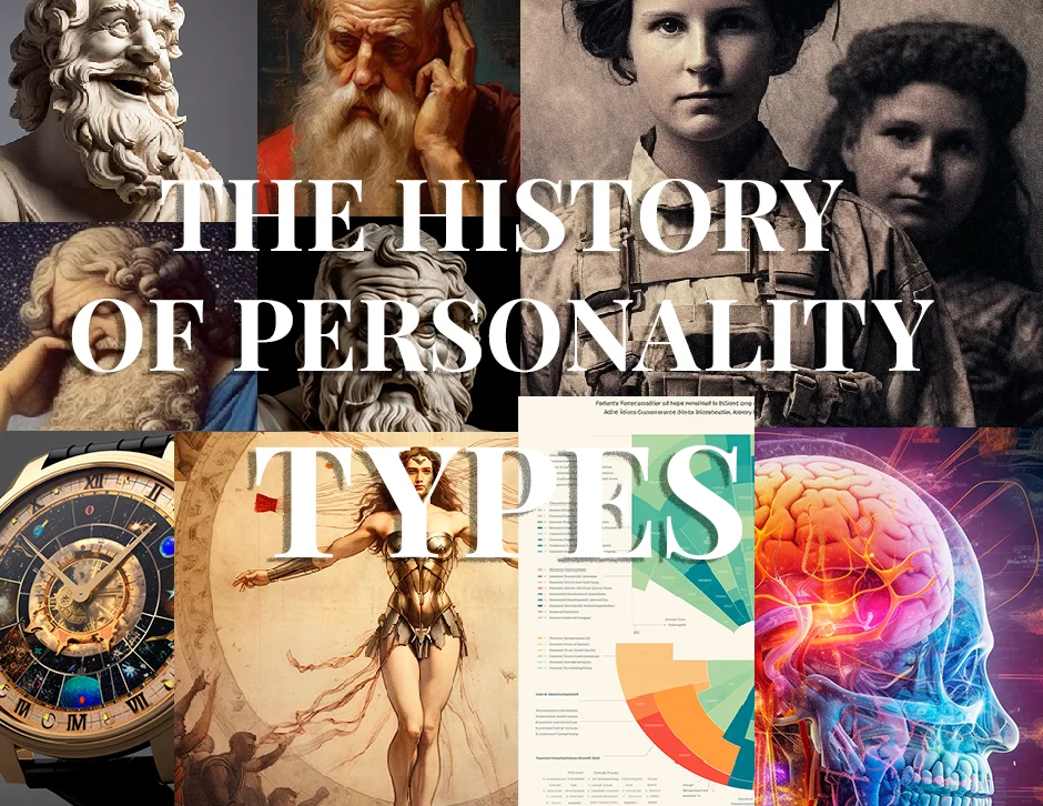 Collage showing the evolution of personality modeling from ancient philosophers to modern brain science