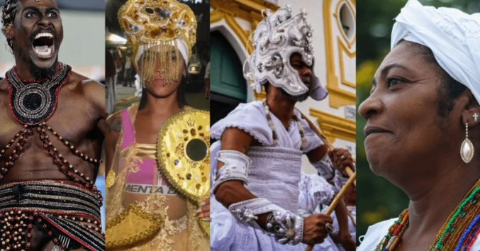 People in traditional Afro-Brazilian religious costumes